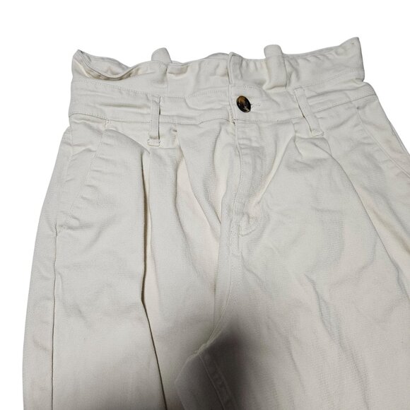 Who What Wear Jeans Womens Size 8 Straight High Rise Paper Bag Waist Cream Denim - Picture 4 of 5